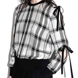 3.1 Phillip Lim Black and White Plaid Blouse with Ribbon Accents
